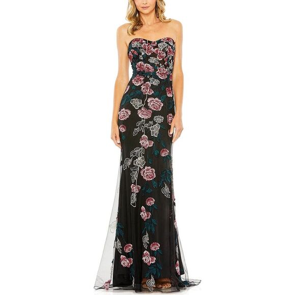 Mac Duggal Strapless Floral Embroidered Gown - Picture 1 of 3